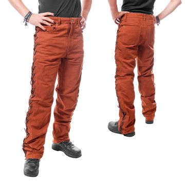 Leder schnuerjeans Lederhose cognac Nubuck