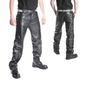 D-Ring Schnür Lederhose schwarz Cow milled